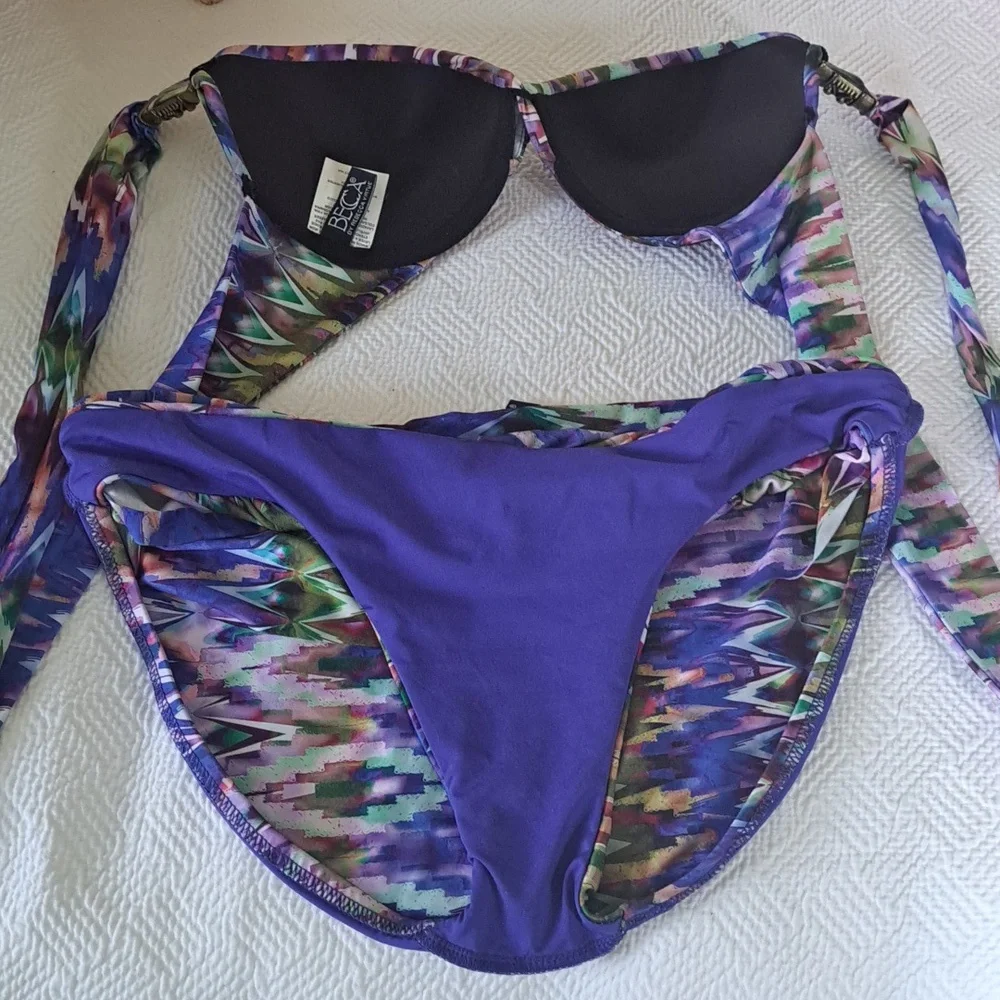 Becca By Rebecca Virtue Womens Two Piece Bikini Set Aztec Print Lined Padded S&M